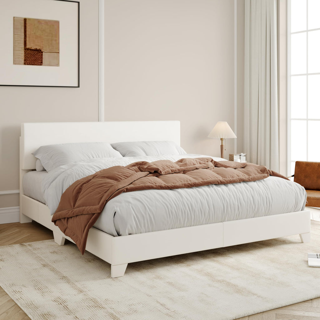 Queen Size Upholstered Bed Frame with Adjustable Headboard O251198