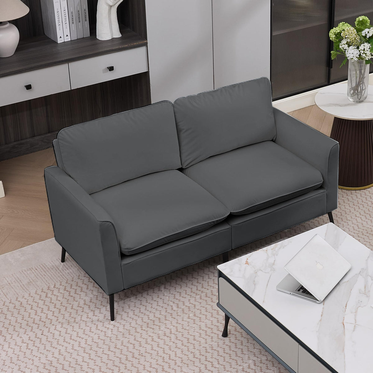 Light Gray Leather Upholstered Sofa Loveseat Two-Pack Q308735