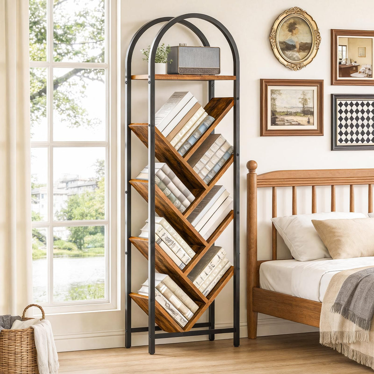 8-Tier Arched Bookshelf with Metal Frame U59436