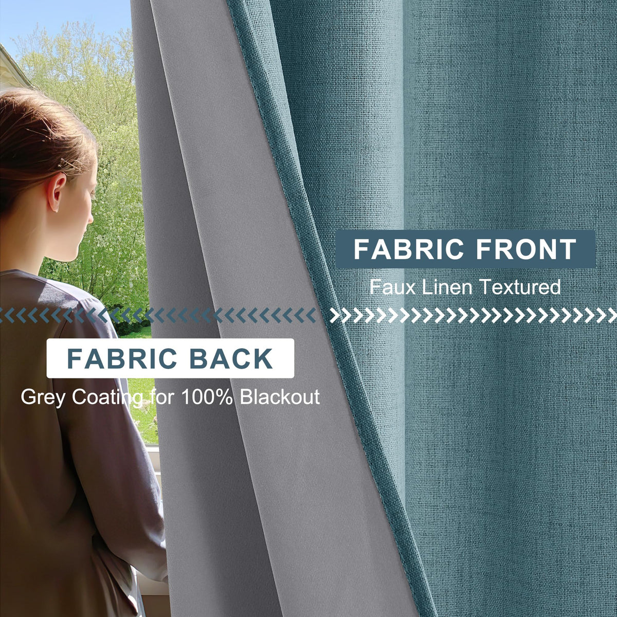 Teal Natural Linen Blackout Curtains 84 inch 2 Panels Set T662477