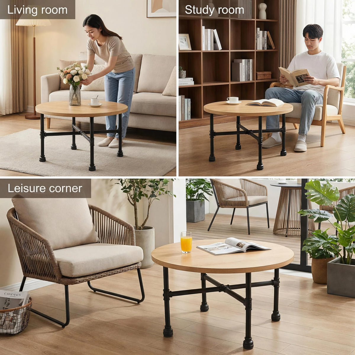 Black Industrial Pipe Table Leg Set U79356
