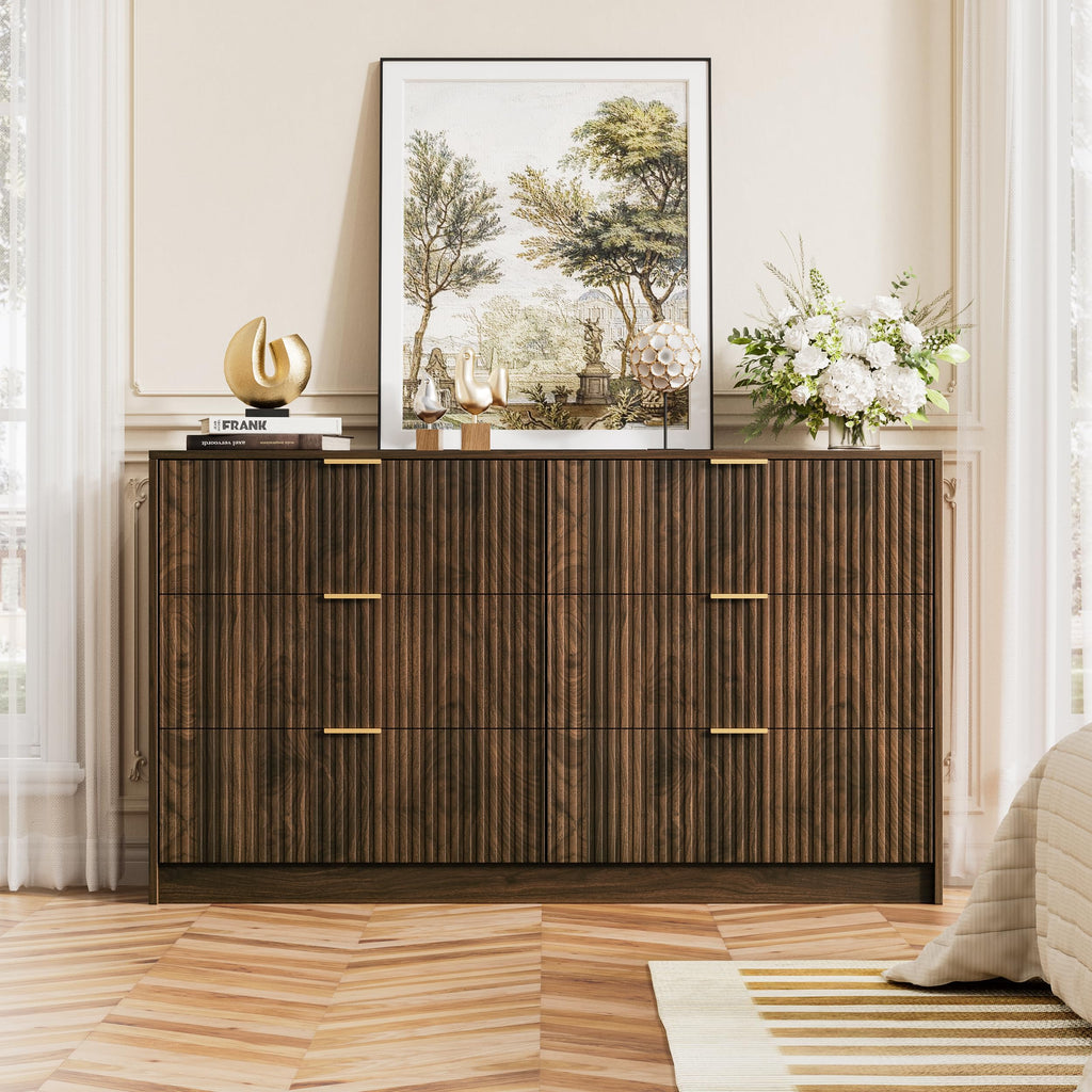 Walnut 6 Drawer Dresser V4729