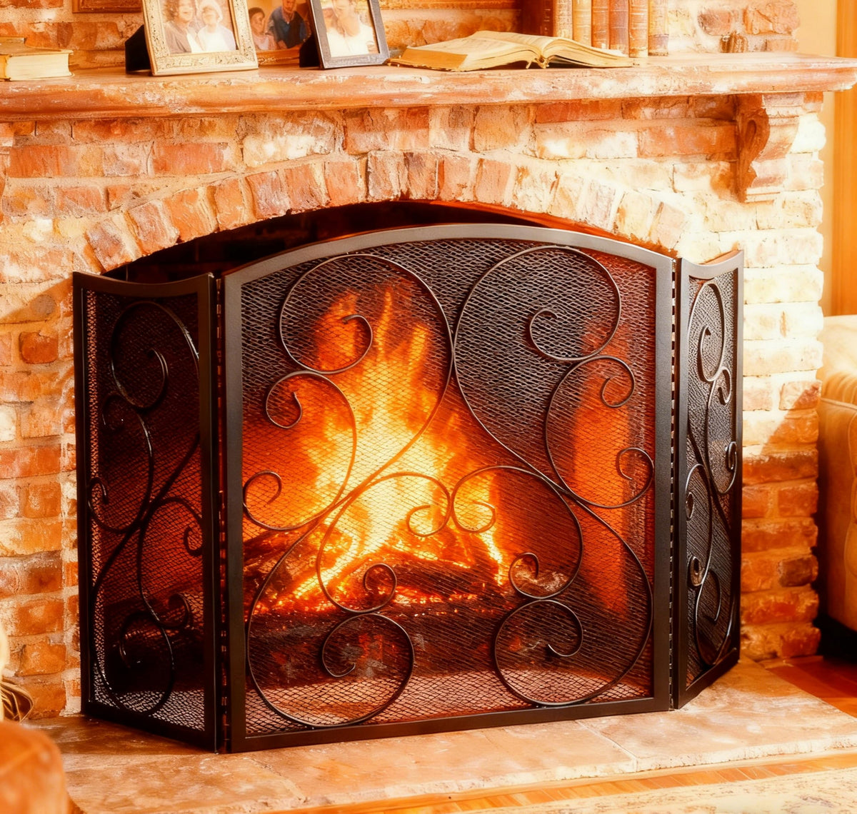 3 Panel Arch Top Wrought Iron Fireplace Screen B32055