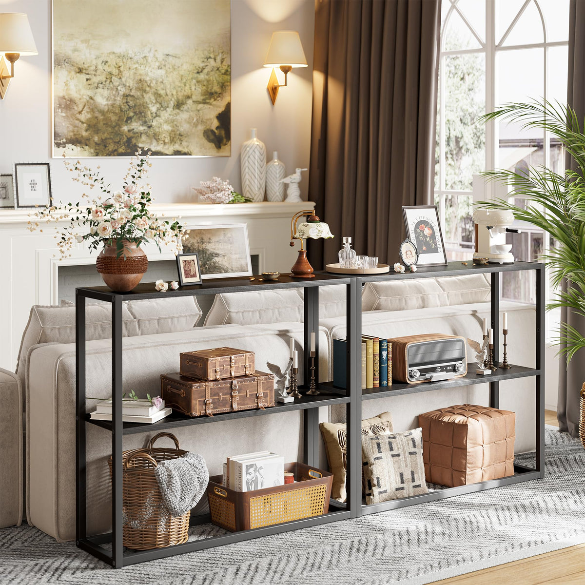 Black Narrow Console Table with Shelves G308101