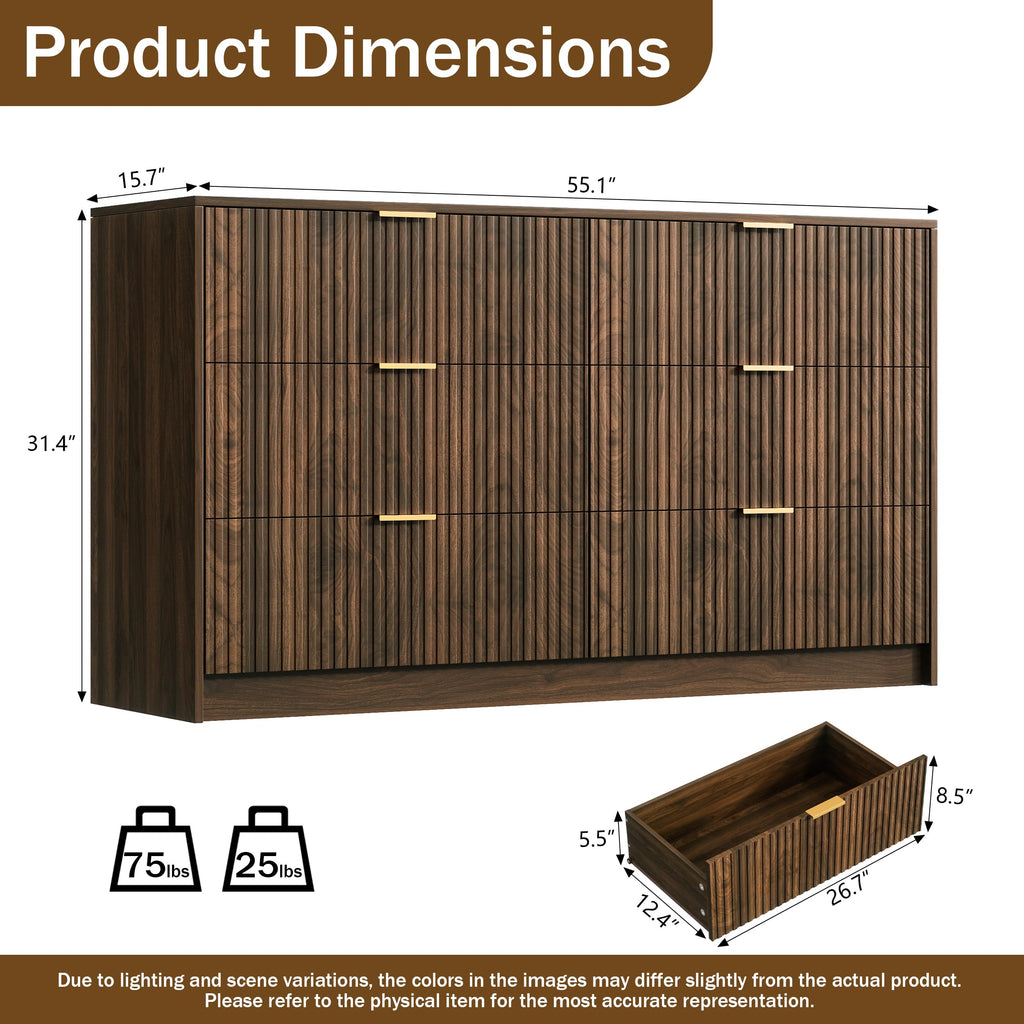 Walnut 6 Drawer Dresser V4729