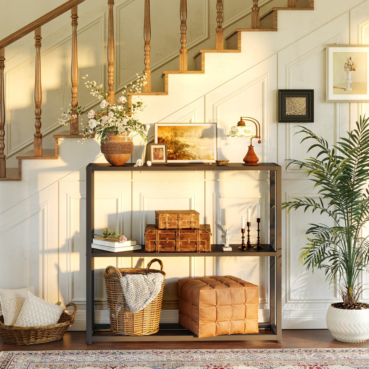 Black Narrow Console Table with Shelves G308101