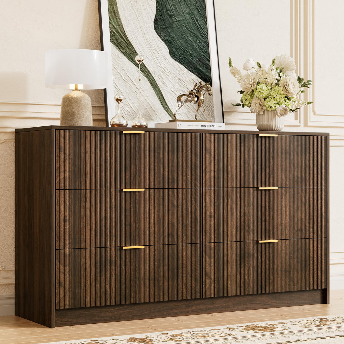 Walnut 6 Drawer Dresser V4729