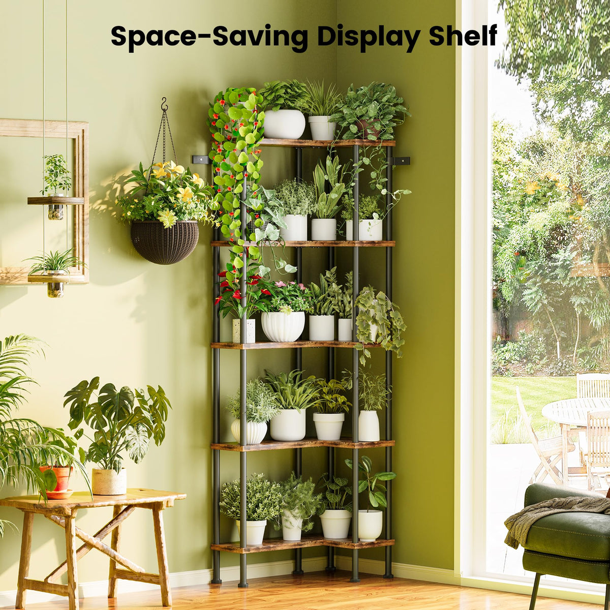 L-Shaped 5-Tier Rustic Brown Bookshelf S324
