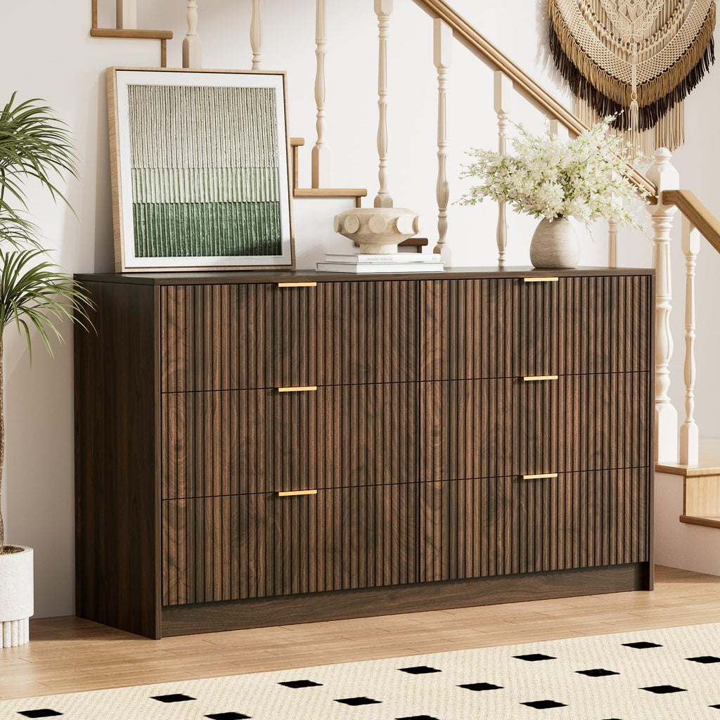 Walnut 6 Drawer Dresser V4729