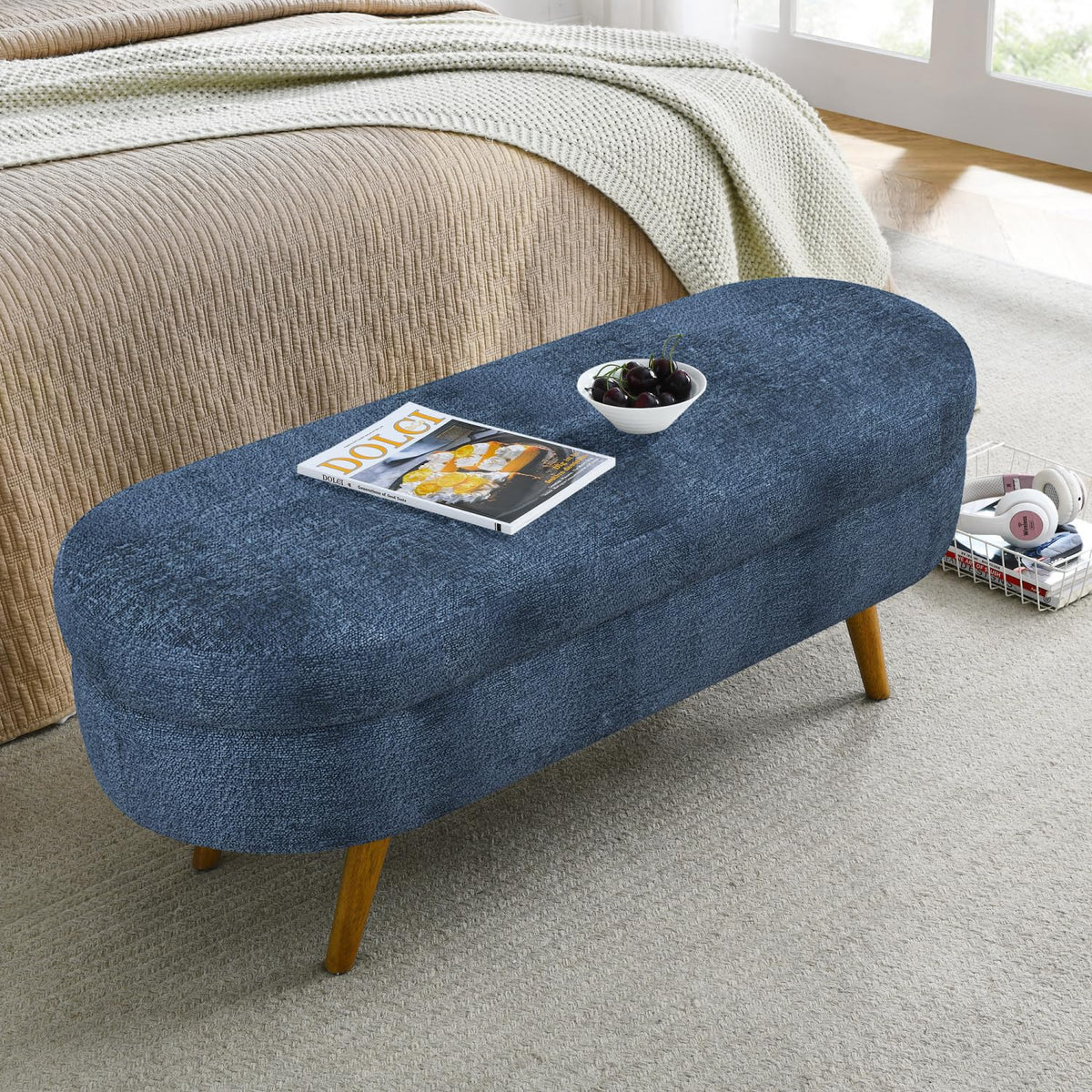 Oval Storage Bench with Rubber Wood Legs Z878573