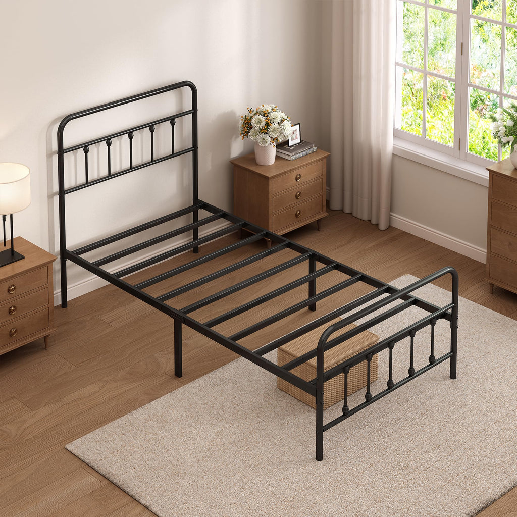 Twin Size Metal Bed Frame with Headboard and Footboard Q9719