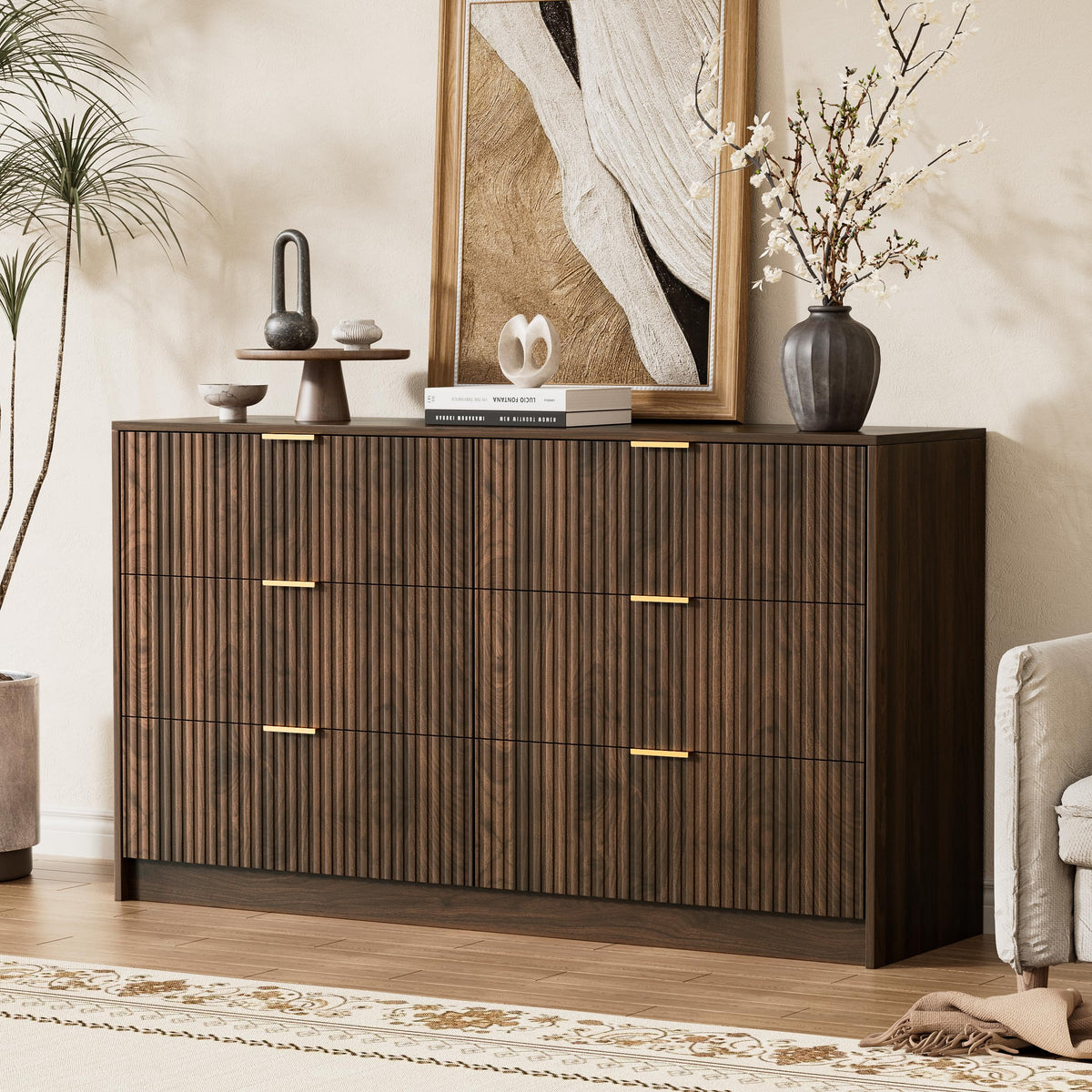 Walnut 6 Drawer Dresser V4729