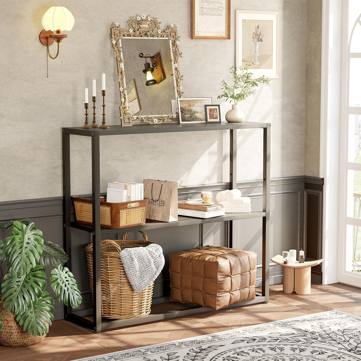 Black Narrow Console Table with Shelves G308101