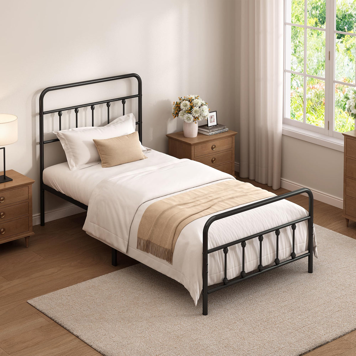 Twin Size Metal Bed Frame with Headboard and Footboard Q9719