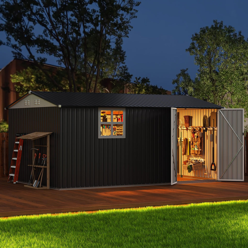10X14 FT Metal Outdoor Storage Shed with Window, Black D43879