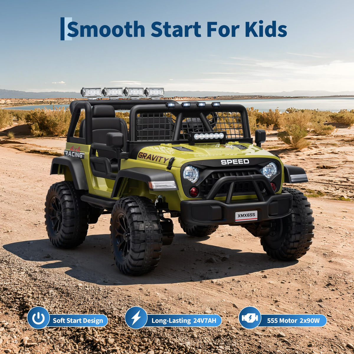24V 2-Seater Kids Electric Truck with Parent Remote Control, Green B674321