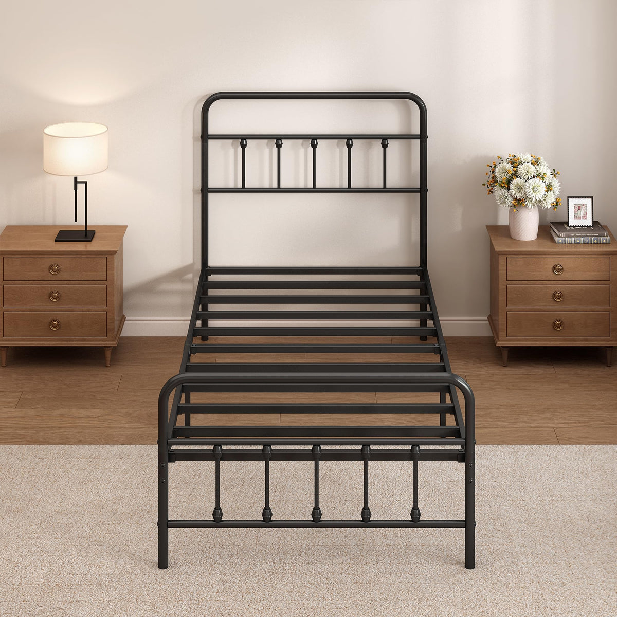 Twin Size Metal Bed Frame with Headboard and Footboard Q9719
