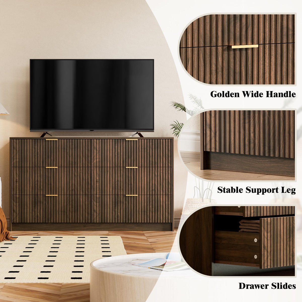 Walnut 6 Drawer Dresser V4729