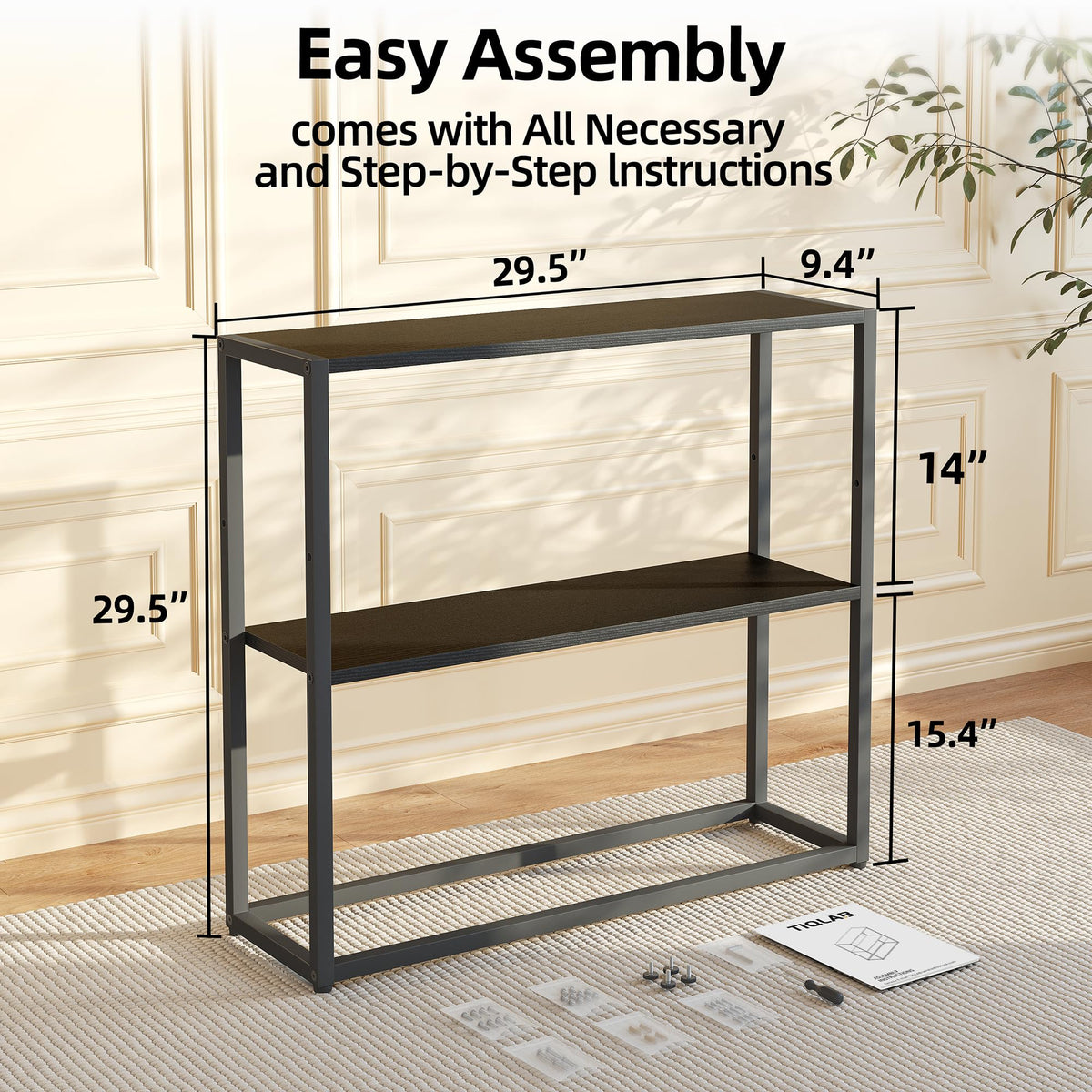 Black Narrow Console Table with Shelves G308101