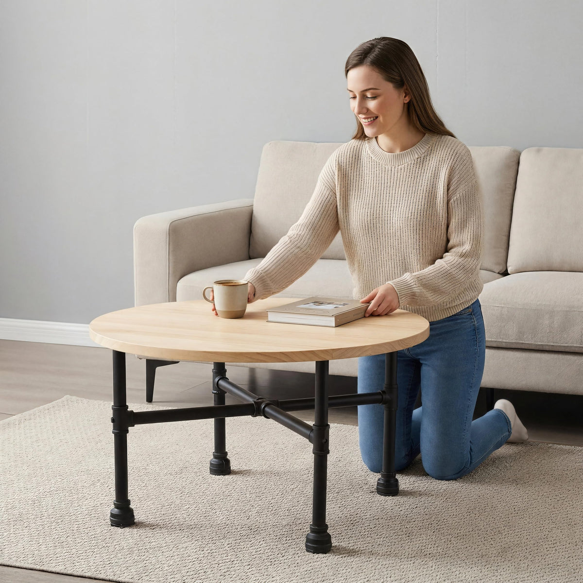 Black Industrial Pipe Table Leg Set U79356