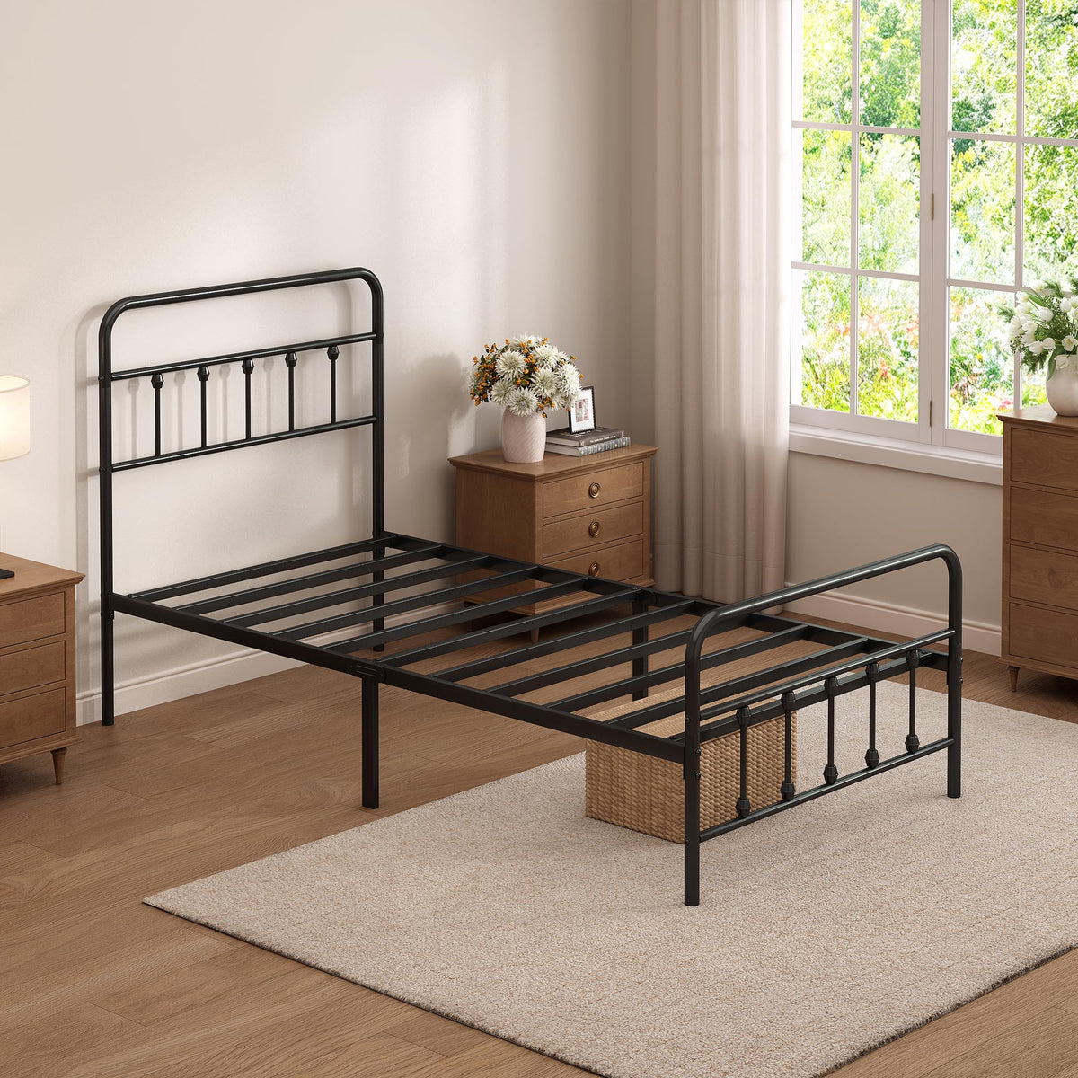 Twin Size Metal Bed Frame with Headboard and Footboard Q9719