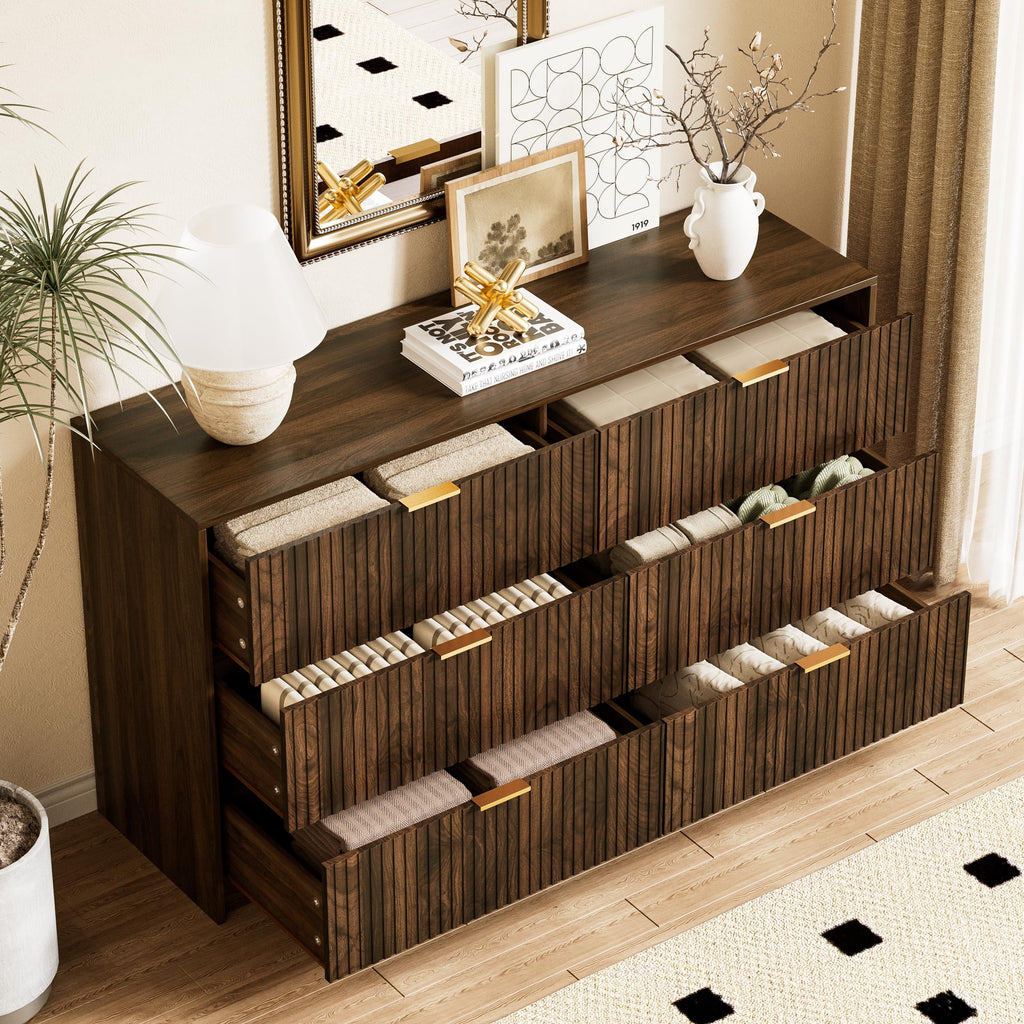 Walnut 6 Drawer Dresser V4729